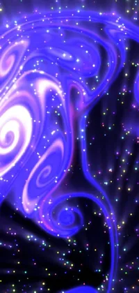 This phone live wallpaper features a mesmerizing group of spirals with bioluminescent skin, surrounded by fantasy creatures like unicorns, dragons, and fairies in a starry galaxy background