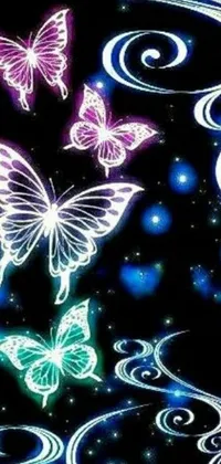 This mesmerizing phone live wallpaper features a flock of butterflies taking flight in a dark night sky