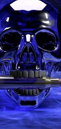 This phone live wallpaper features a digital rendering of a skull with a bullet in its mouth