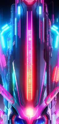 This live phone wallpaper features a robotic head with neon lights, inspired by cyberpunk art and the futurism aesthetic