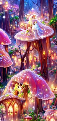 This enchanting phone live wallpaper features a detailed painting of a fairy house nestled in a forest