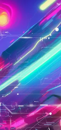 This live wallpaper features a futuristic cityscape with two cars zooming down a neon-lit street