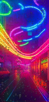 Get lost in the vibrant glow of a neon city with this stunning wallpaper! Inspired by digital art and photography, it features a rain-soaked street filled with colorful rainbow lights