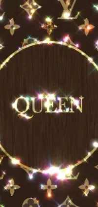 This live wallpaper features the word "Queen" on a background of Louis Vuitton logos and incorporates album cover and Tumblr aesthetic