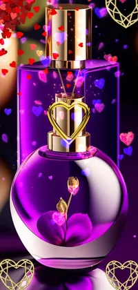 Presenting a stunning phone live wallpaper featuring a mesmerizing 3D render of a purple perfume bottle placed on a table