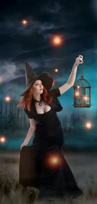 Enhance the ambiance of your phone screen with a mesmerizing live wallpaper featuring a witch in costume