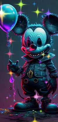 Download an enchanting cartoon live wallpaper for your phone featuring Mickey Mouse holding a bright balloon