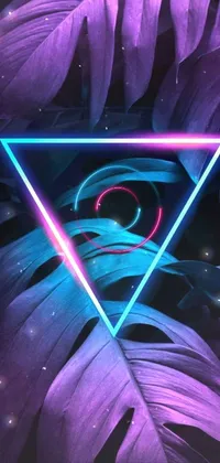This dynamic phone wallpaper features an eye-catching neon triangle that glows in shades of blue and purple