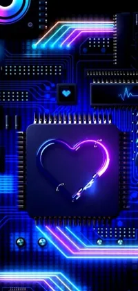 Get mesmerized with this stunning Phone Live Wallpaper that features a unique digital art of a circuit board with a heart on it, perfect for technology-loving individuals