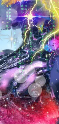 Looking for a wallpaper that screams cyberpunk? Look no further than this phone live wallpaper! Featuring a man and motorcycle covered in vivid colored powder, this digital art scene doesn't skimp on the details