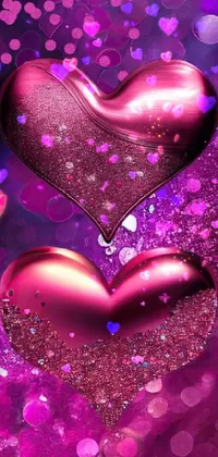 This phone live wallpaper boasts two shiny hearts that float in pink and purple hues
