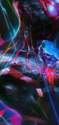 Experience an electrifying live wallpaper on your phone with a close-up of a person donning a Spider-Man suit in digital art style