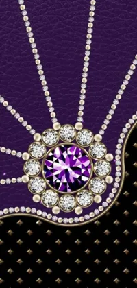 This phone live wallpaper offers a highly detailed and stylish design featuring a purple and black background embellished with diamonds and pearls