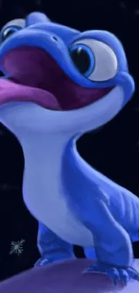 This phone live wallpaper depicts a cute cartoon lizard holding a snowflake surrounded by blue and violet hues