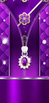 This live wallpaper features a stunning digital art display of a purple clock embellished with diamond details set against a purple background