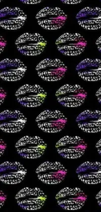 Add some style to your phone with this stunning live wallpaper featuring a repeating pattern of lips on a black background! Metallic reflective effects give the design a flashy quality, while bold colors and neon accents give off a Lisa Frank vibe