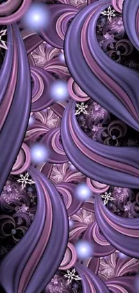 This purple and black live wallpaper features swirling snowflakes and an art nouveau 3d design made of liquid metal, creating a mesmerizing effect
