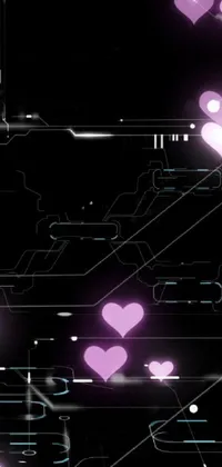 Get ready to fall in love with this delightful phone live wallpaper! A cluster of pink hearts dance and flutter romantically in the air against a dynamic black and purple background, adding a whimsical, playful vibe to your device
