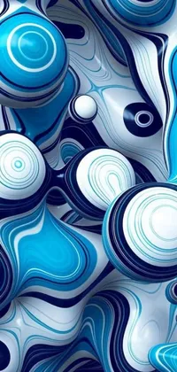 This phone wallpaper showcases an intriguing design of blue and white marbles digitally illustrated in a stack formation