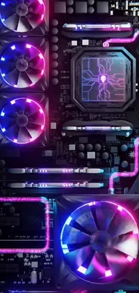 Looking for an eye-catching live wallpaper for your phone? Look no further than this stunning digital rendering of a computer motherboard! This wallpaper features intricate circuit patterns and cool purple lighting throughout, creating a tech-inspired aesthetic