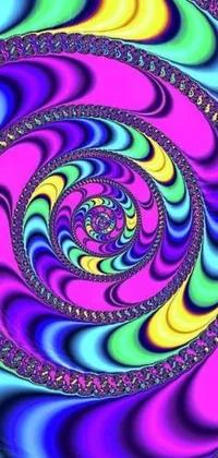 This funky live wallpaper for your phone features a psychedelic spiral design in shades of purple, blue, and green