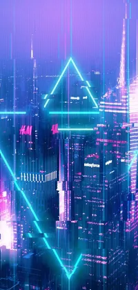 This city at night phone live wallpaper features stunning neon lights and rectilinear vaporwave digital art
