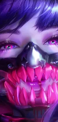 This live wallpaper showcases a cyberpunk-inspired, close-up of a mask adorned with metallic accents, intricate designs, and cybernetic implants
