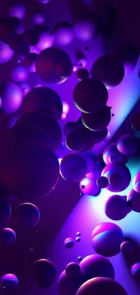 Get lost in the beauty of this digital, metallic purple live wallpaper filled with floating balls that move fluidly in the air