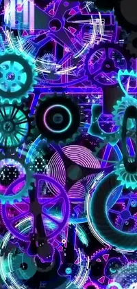 This live wallpaper features a cyberpunk clock with intricate gearwheels and filigree on a black background