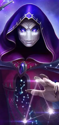This is a beautiful phone live wallpaper featuring a close-up image of a purple-robed character holding a crystal ball
