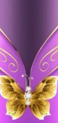This fantastic phone wallpaper showcases a beautiful art nouveau butterfly design on a chic purple background