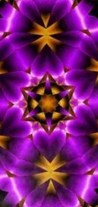 This live wallpaper boasts a stunning purple and yellow star pattern on a black background, with an eye-catching lotus mandala at its center
