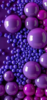 This phone live wallpaper features a stunning close-up view of purple balls with a glossy and drippy finish set against a black background
