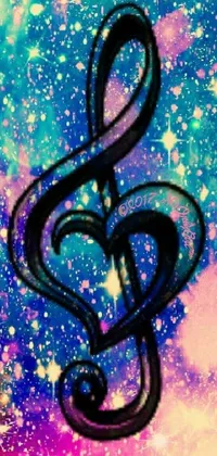 Enjoy a lively and whimsical phone live wallpaper featuring a heart-shaped music note on a galaxy background with sparkles