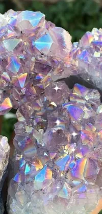 Feast your eyes on this gorgeous live phone wallpaper! Admire a mesmerizing image of sparkling crystals held in someone's hand, creating an elegant composition of refracted colors