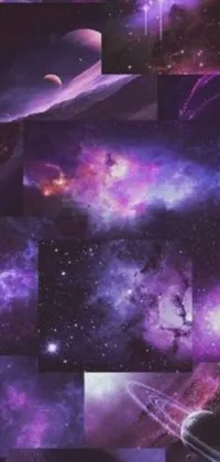 This live wallpaper features a stunning collage of planets and stars set against a striking violet color scheme