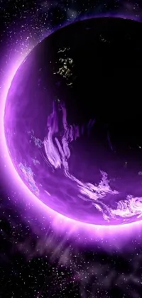 This live phone wallpaper features a digital art image of a purple planet in space with an elven spirit meditating upon it