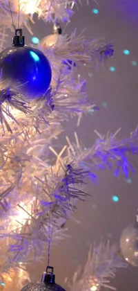 Get in the festive spirit with the "White Christmas Tree" live wallpaper featuring a stunning white pine tree and beautiful blue and silver ornaments