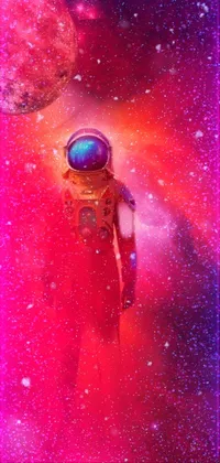 This live phone wallpaper features a stunning digital art piece with a man in a space suit standing on a red planet