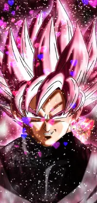 This phone wallpaper shows a detailed anime drawing with pink hair and a glowing black aura
