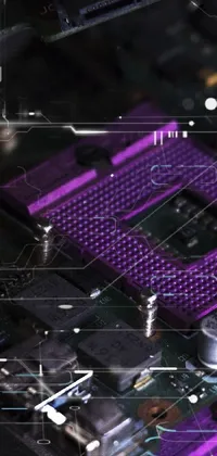 This live wallpaper features a stunning close up shot of a purple computer motherboard