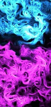 This phone live wallpaper features a mesmerizing digital art of smoke in purple, pink, and blue neon hues
