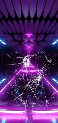 This phone live wallpaper features a close-up view of a pulsating purple light in a futuristic and otherworldly room