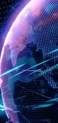 Experience the future with this cell phone live wallpaper! With a stunning mix of purple and blue neon colors, digital art, and a glowing sphere, this corporate animation style design stands out on any device
