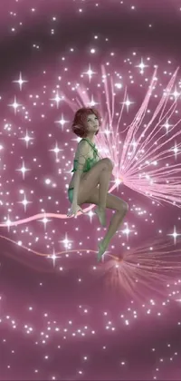 This visually stunning phone live wallpaper showcases an adorable girl levitating through a brilliant fireworks display
