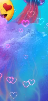 This animated phone background depicts an adorable smiling jellyfish with rainbow-hued hair
