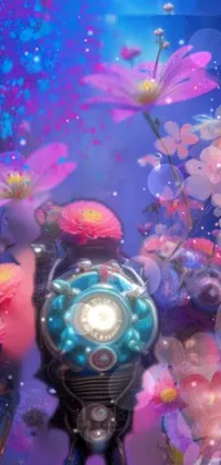 This live wallpaper for phone features a picturesque image of a robot surrounded by an exquisite garden of colorful flowers