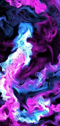 This stunning live wallpaper features a close-up shot of pink and blue smoke against a black background, giving it a dramatic and mesmerizing appeal