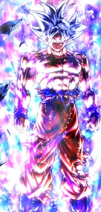 This live wallpaper showcases a dynamic image of one of the most popular anime characters of all time - a muscular, spiky-haired protagonist from Dragon Ball