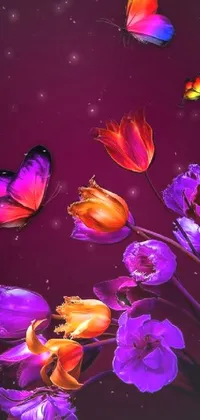 This phone live wallpaper showcases an exquisite digital rendering of a floral arrangement in vibrant hues